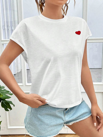 EZwear Heart Print Batwing Sleeve Tee