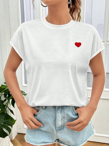 EZwear Heart Print Batwing Sleeve Tee