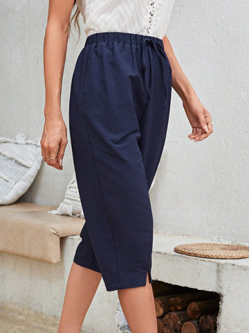 EMERY ROSE Solid Split Hem Knot Waist Capri Pants