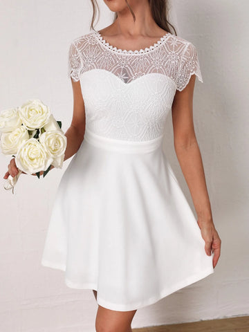 Contrast Embroidery Mesh Backless A-line Dress