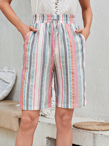 EMERY ROSE Striped Drawstring Waist Slant Pocket Shorts