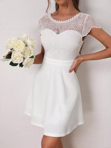 Contrast Embroidery Mesh Backless A-line Dress