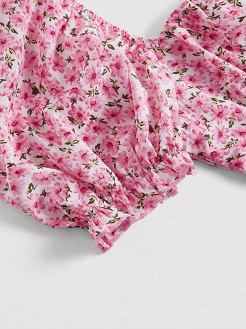 MOD Ditsy Floral Print Puff Sleeve Crop Blouse