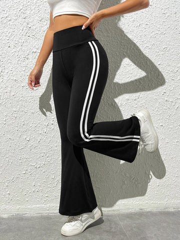 PETITE Striped Side Flare Leg Pants