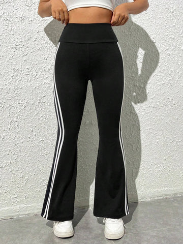 PETITE Striped Side Flare Leg Pants