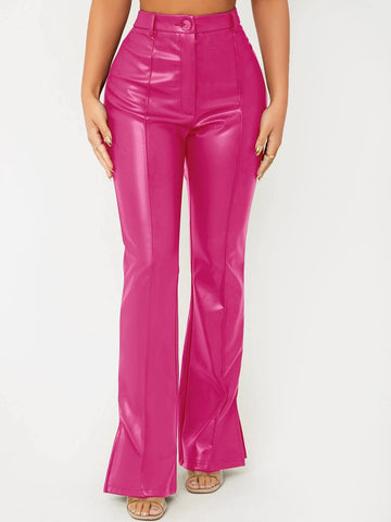 SXY Split Hem PU Leather Flare Leg Pants