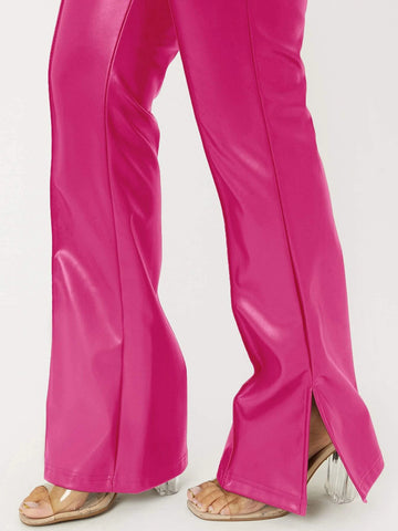 SXY Split Hem PU Leather Flare Leg Pants