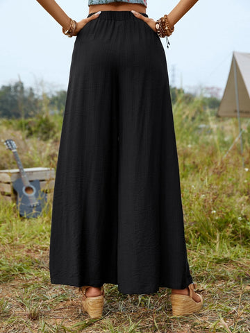 EMERY ROSE Solid Wide Leg Pants Without Belt