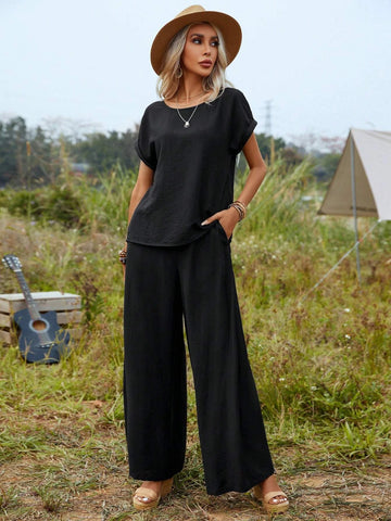 EMERY ROSE Solid Wide Leg Pants Without Belt