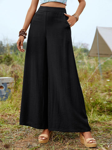 EMERY ROSE Solid Wide Leg Pants Without Belt