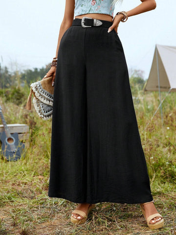 EMERY ROSE Solid Wide Leg Pants Without Belt