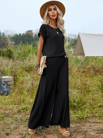 EMERY ROSE Solid Wide Leg Pants Without Belt