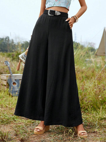 EMERY ROSE Solid Wide Leg Pants Without Belt