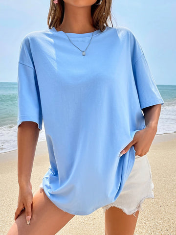 EZwear Butterfly & Slogan Graphic Drop Shoulder Tee