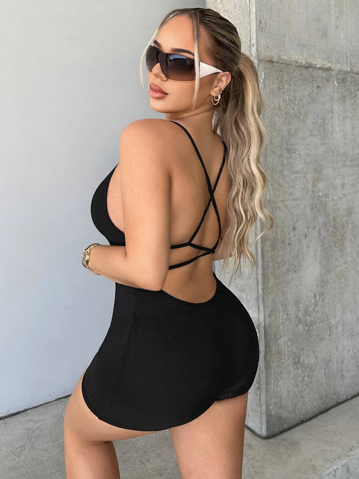 Solid Backless Cami Unitard Jumpsuit