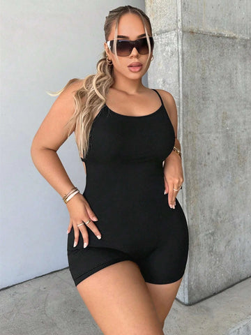 Solid Backless Cami Unitard Jumpsuit