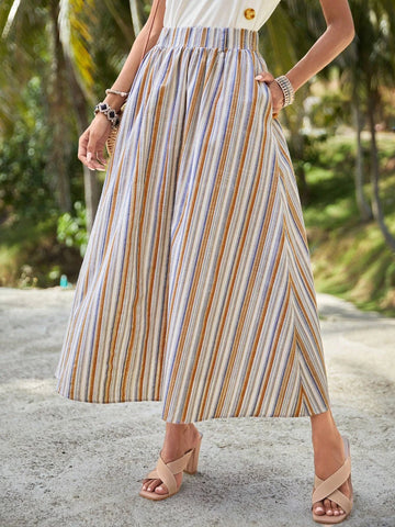 EMERY ROSE Striped Print Slant Pocket A-line Skirt