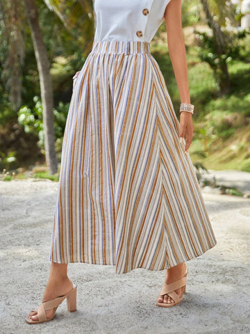 EMERY ROSE Striped Print Slant Pocket A-line Skirt