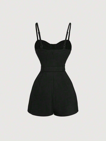 Solid Cami Romper Without Belt