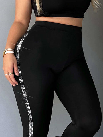 SXY Rhinestone Side Seam Split Hem Leggings