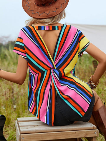 EMERY ROSE Striped Print Batwing Sleeve Blouse