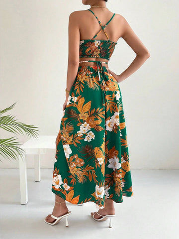 Tropical Print Cami Top & Split Thigh Skirt