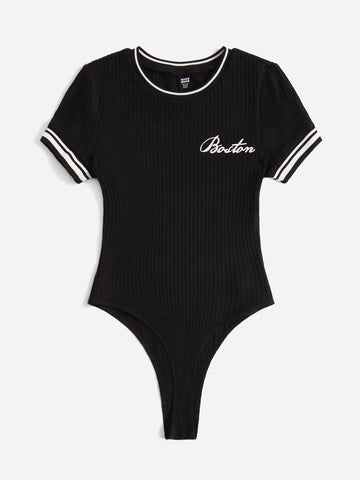 Letter Graphic Striped Trim Tee Bodysuit