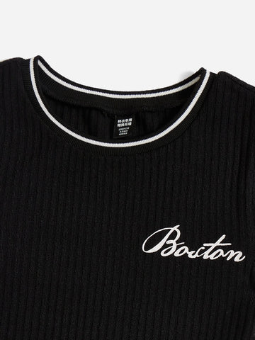 Letter Graphic Striped Trim Tee Bodysuit