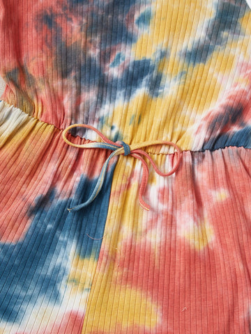 Tie Dye Contrast Binding Knot Front Tank Romper