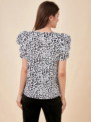 Leopard Print Puff Sleeve Top