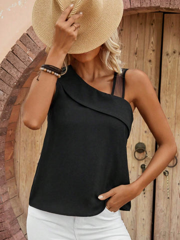 EMERY ROSE Solid Asymmetrical Neck Blouse