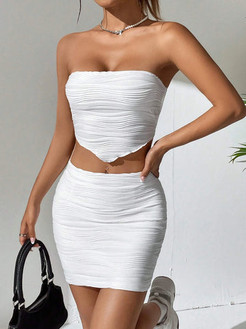 Solid Tie Backless Bandana Hem Crop Tube Top & Bodycon Skirt