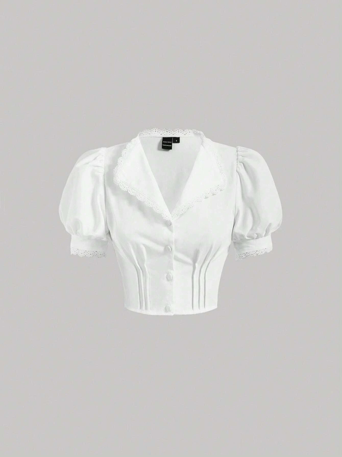 MOD Puff Sleeve Lace Trim Crop Shirt