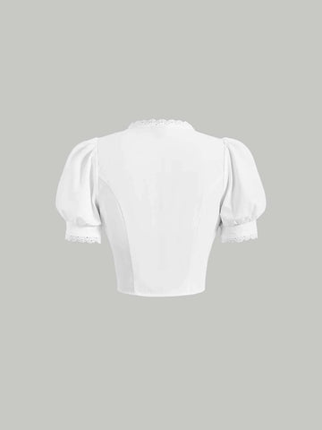 MOD Puff Sleeve Lace Trim Crop Shirt