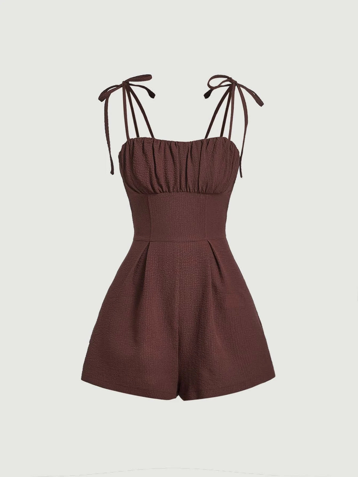 Tie Shoulder Ruched Bust Corset Cami Romper