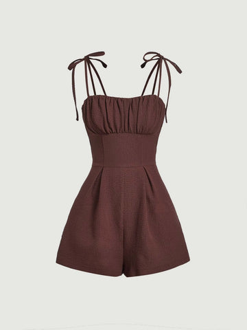 Tie Shoulder Ruched Bust Corset Cami Romper