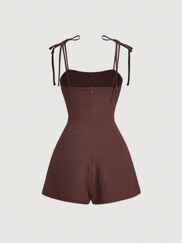 Tie Shoulder Ruched Bust Corset Cami Romper