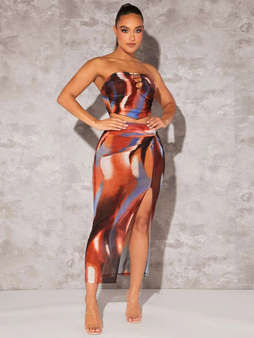 BAE Tie Dye Twist Front Split Thigh Skirt