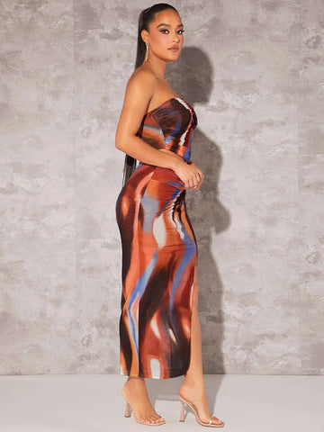 BAE Tie Dye Twist Front Split Thigh Skirt