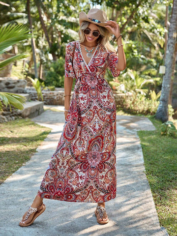 EMERY ROSE Paisley Print Surplice Neck Dress