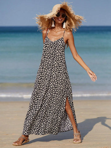 Ditsy Floral Print Split Thigh Cami Dress