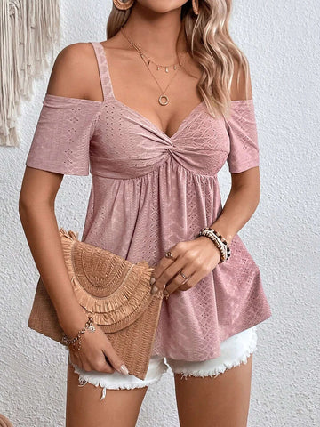 EMERY ROSE Cold Shoulder Twist Front Schiffy Tee
