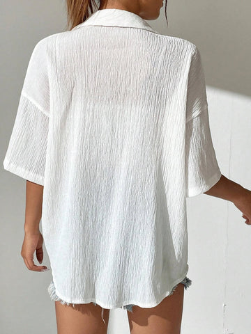 EZwear Solid Drop Shoulder Button Front Shirt