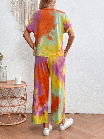 EMERY ROSE Tie Dye Batwing Sleeve Tee & Wide Leg Pants
