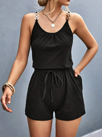 Chain Detail Knot Front Cami Romper