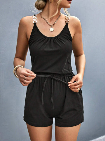 Chain Detail Knot Front Cami Romper