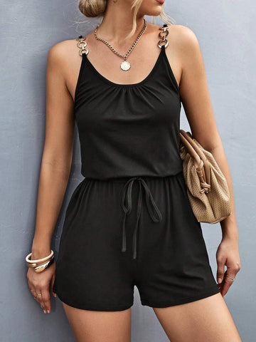 Chain Detail Knot Front Cami Romper