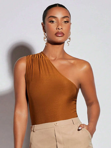 One Shoulder Solid Bodysuit