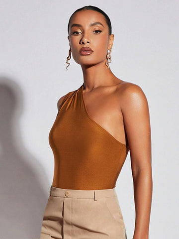 One Shoulder Solid Bodysuit
