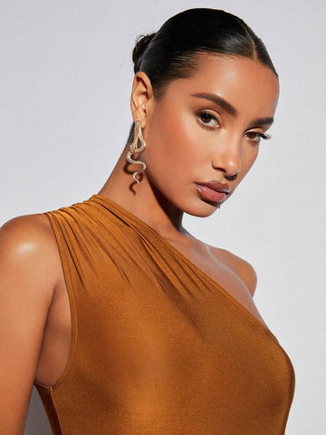 One Shoulder Solid Bodysuit